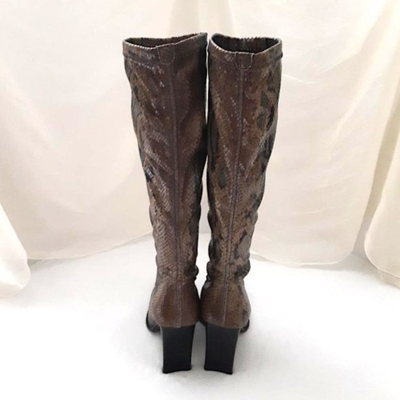 PRIALPAS GOMMA Stretchy Boots Brown Grey Snakeskin Leather Black Heeled Boots - Picture 4 of 10